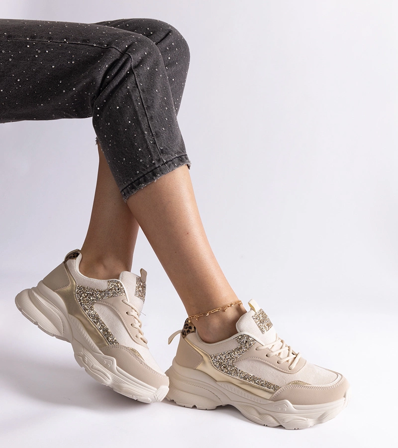 Béžové tenisky s trblietavými vložkami Clorinda