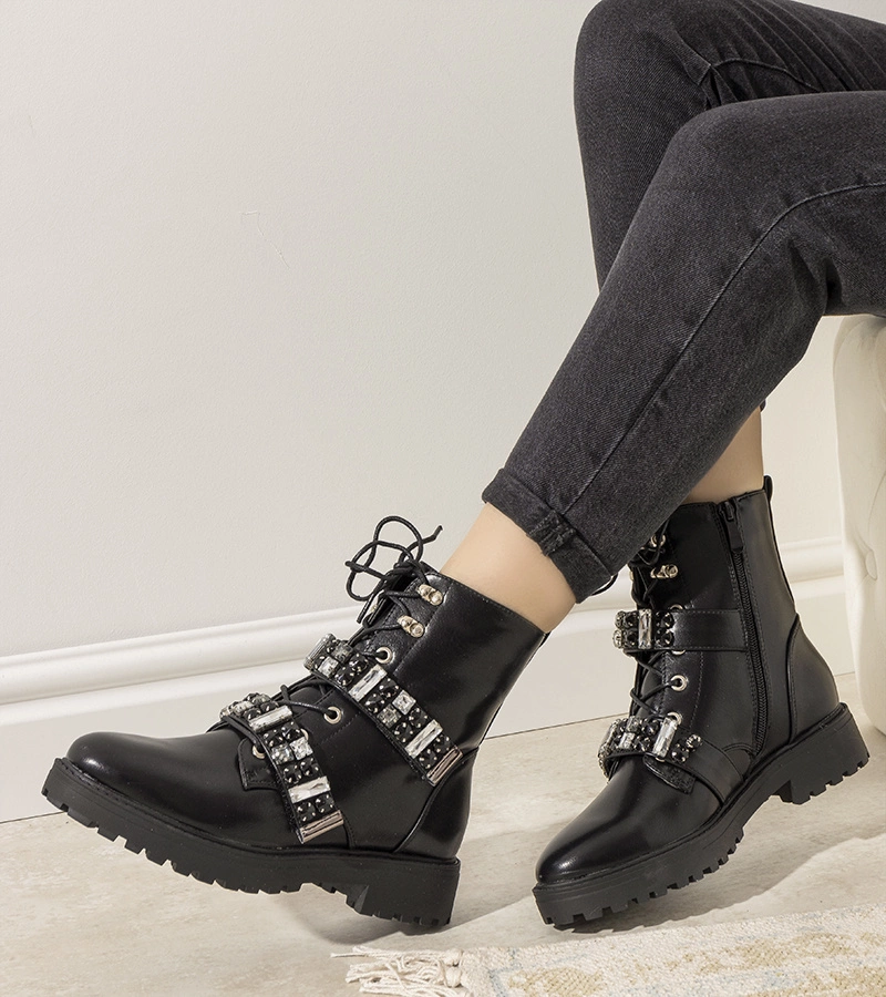 Čierna botki s ozdobnými zirkónmi Ramsey