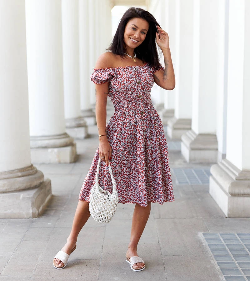 Oranžové kvetinové midi šaty Sauro