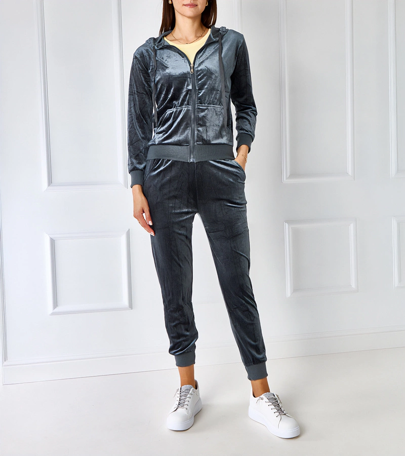 Šedý velúrový set s kapucňou Anna