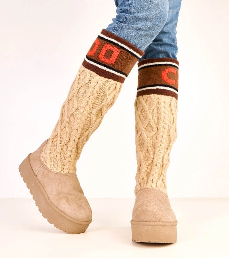 Béžové snehule na platforme s vysokou sárou Coo