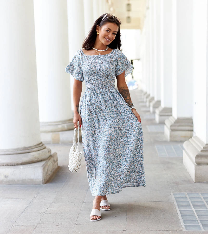 Zelené kvetinové midi šaty Lioba