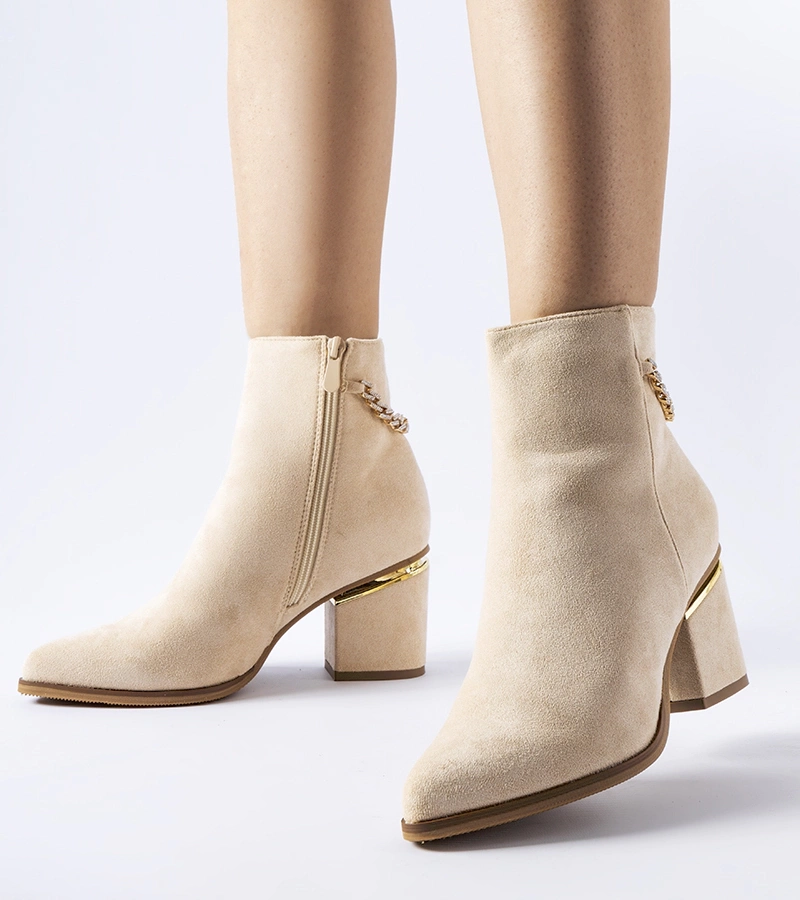 Beige zateplené členkové čižmy na podpätku Hiney