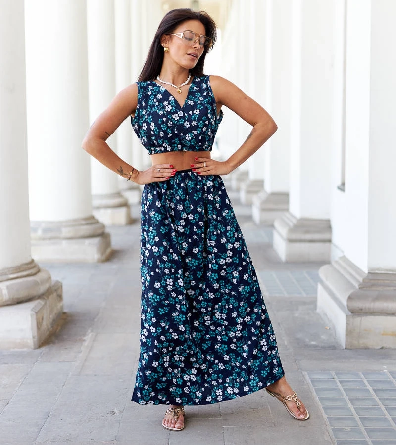 Námornícky modrý set s topom a sukňou Genova