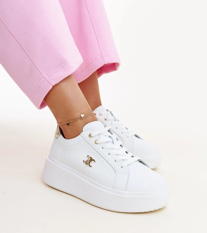 Biela kožená tenisky na vysokom podpätku Melita