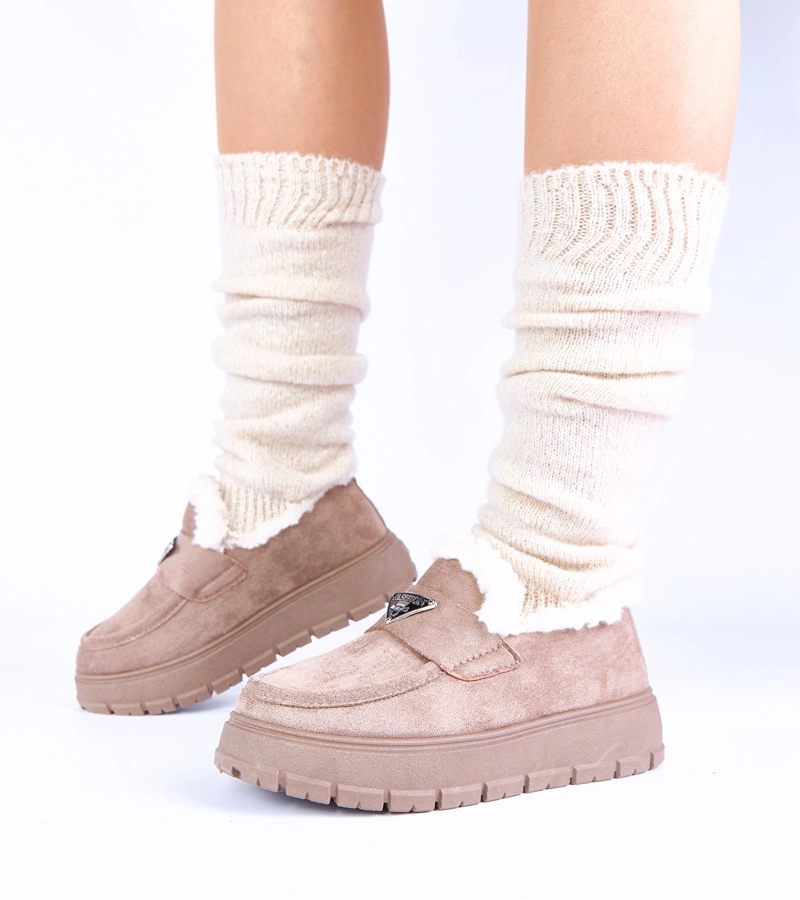 Tmavobéžové mokasíny na platforme zateplené kožušinkou Kirby