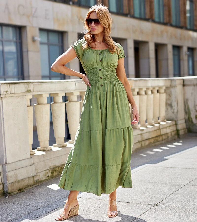 Svetlozelené maxi šaty s krátkym rukávom Cinaglia