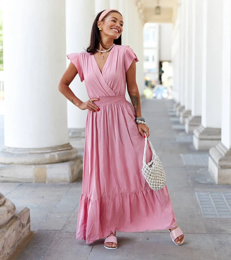 Ružové maxi šaty so záhybmi od Chiusa