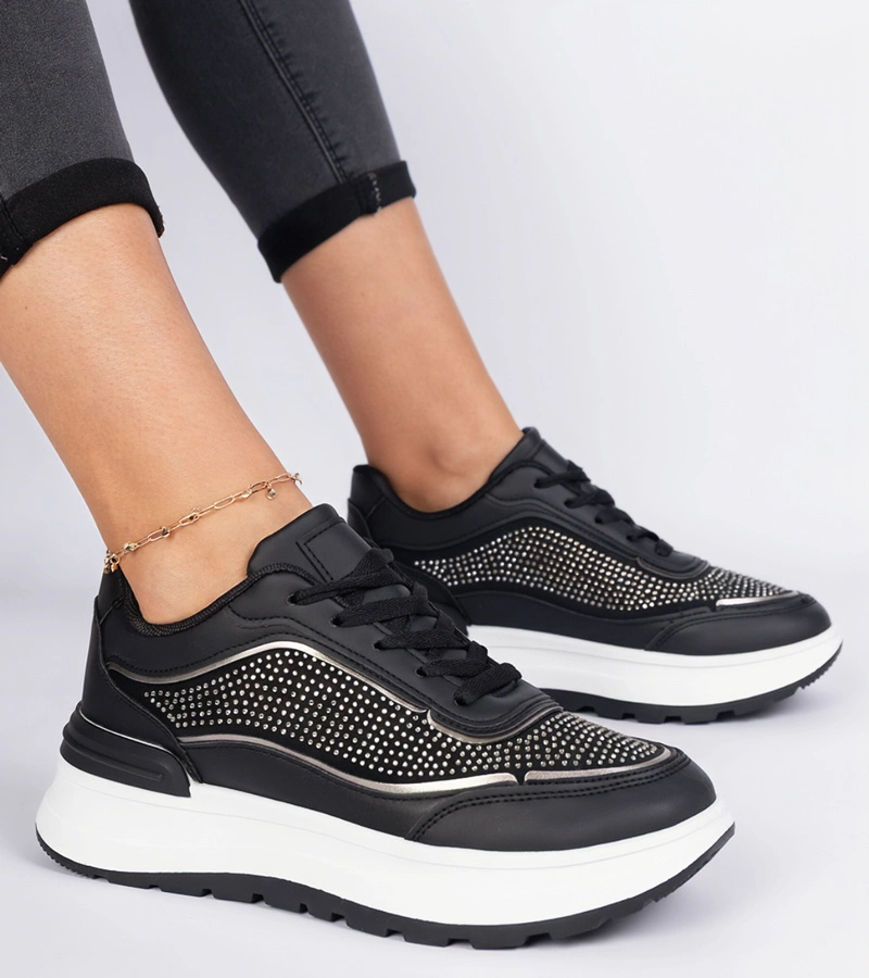 Čierne dámske tenisky s kamienkami Fucco