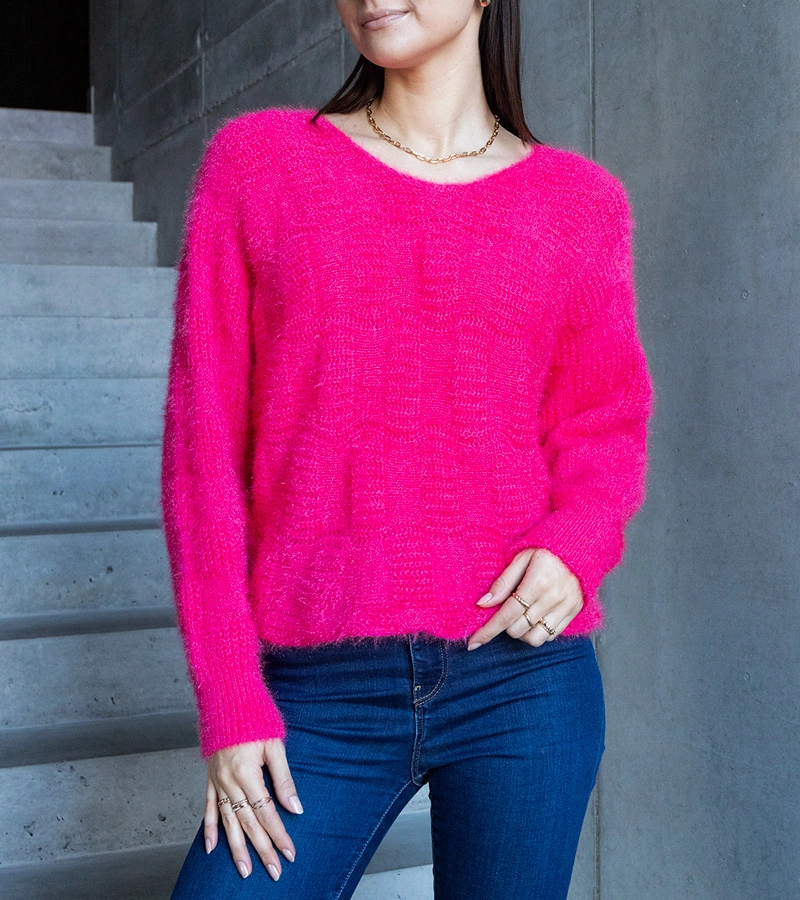 Fuksiový svetrík s výstrihom Neveri