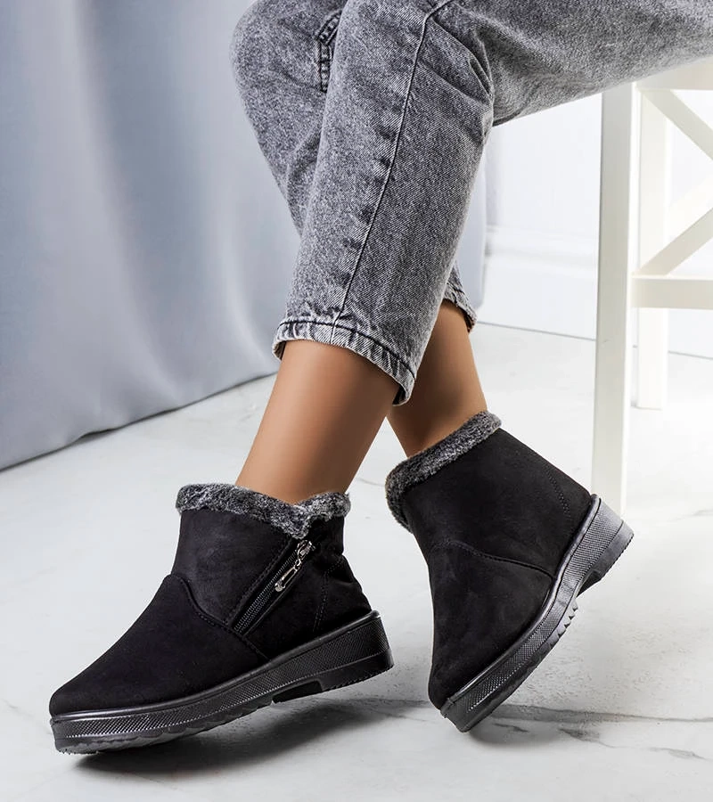 Čierne zateplené snehové topánky s umelou kožušinou Wren