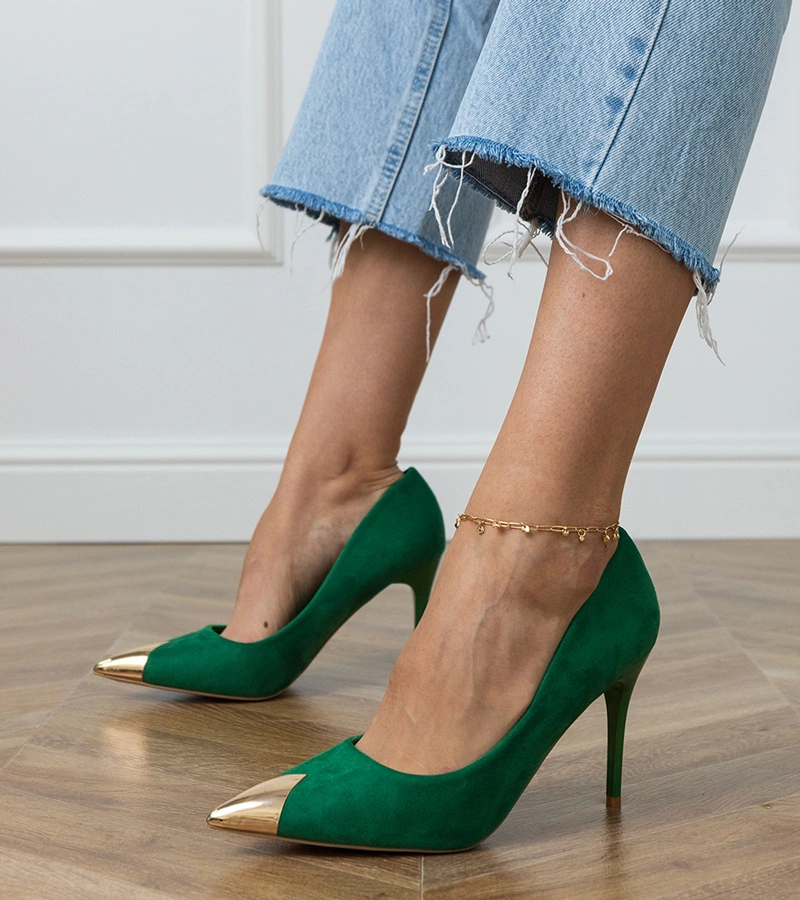 Zelené ekologické semišové lodičky s metalickou špičkou Elaza