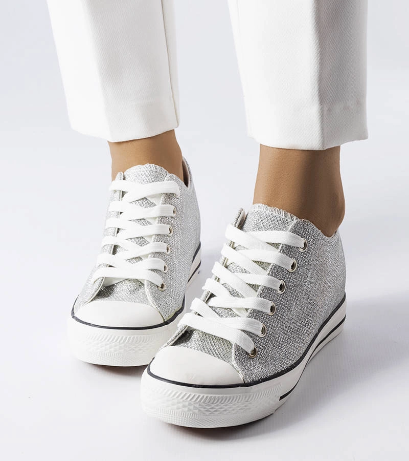 Strieborné trblietavé tenisky Crete na platformách