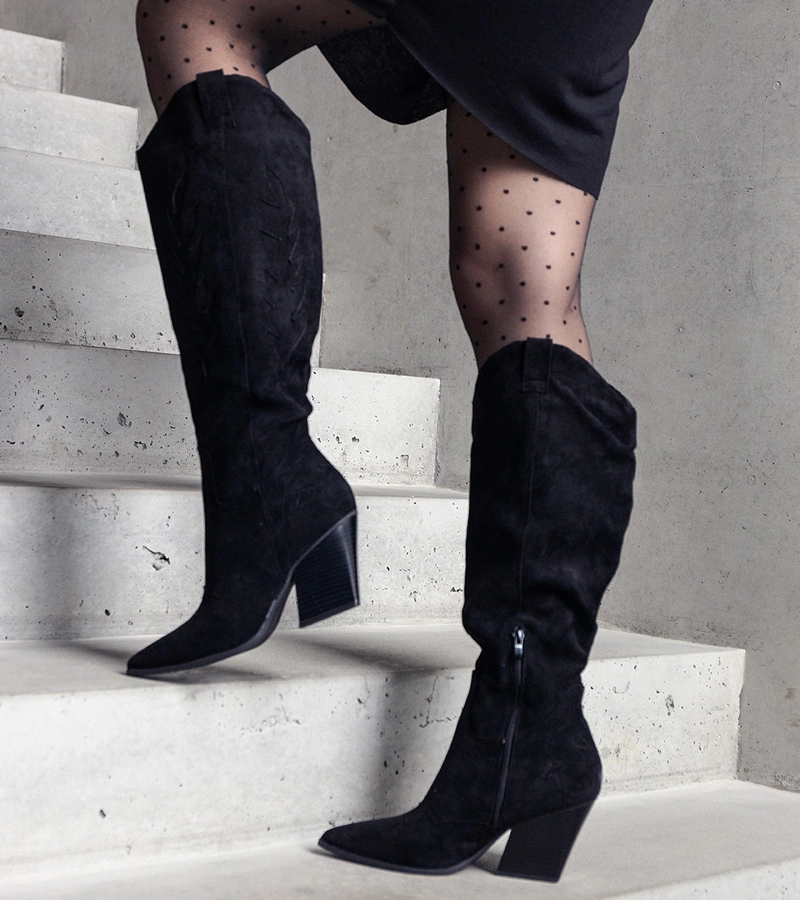 Čierne zateplené kovbojské topánky na podpätku od spoločnosti Arsenio