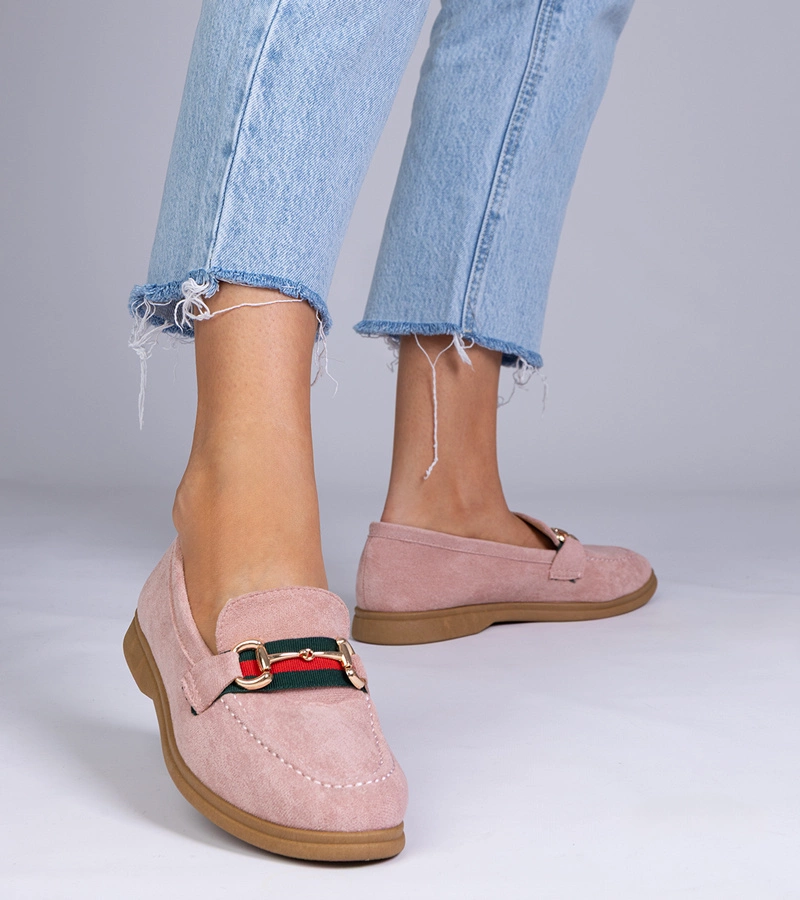 Ružové mokasíny z ekosemišu so zlatou ozdobou Daliana