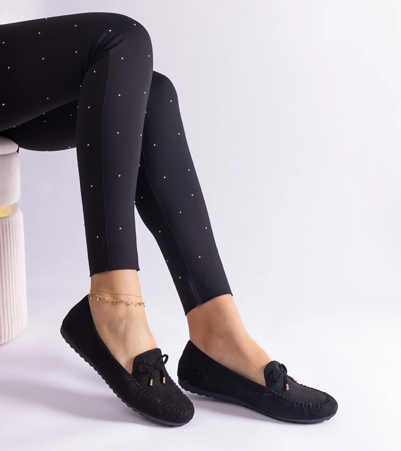 Čierne mokasíny so stuhou semišové so stuhou Treja