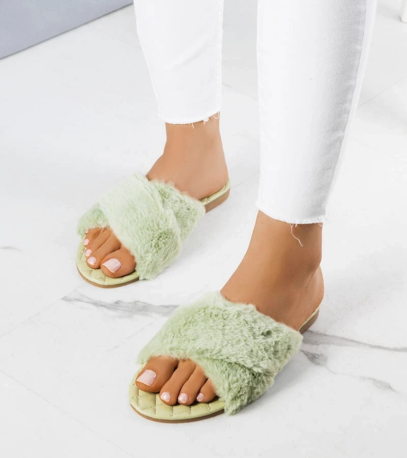 Zelené žabky s kožušinou Karsyn