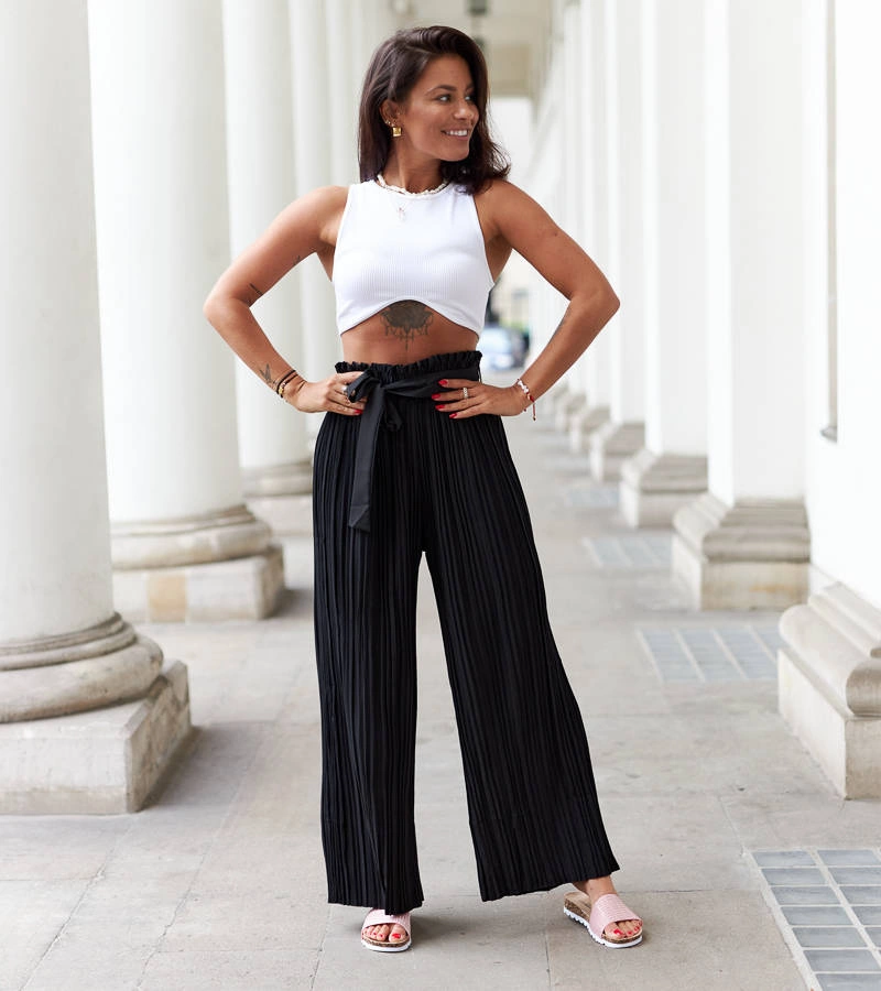 Čierne široké plisované nohavice Anisa