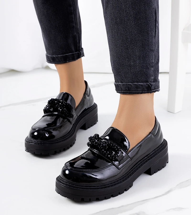 Čierne lakované mokasíny Ordell