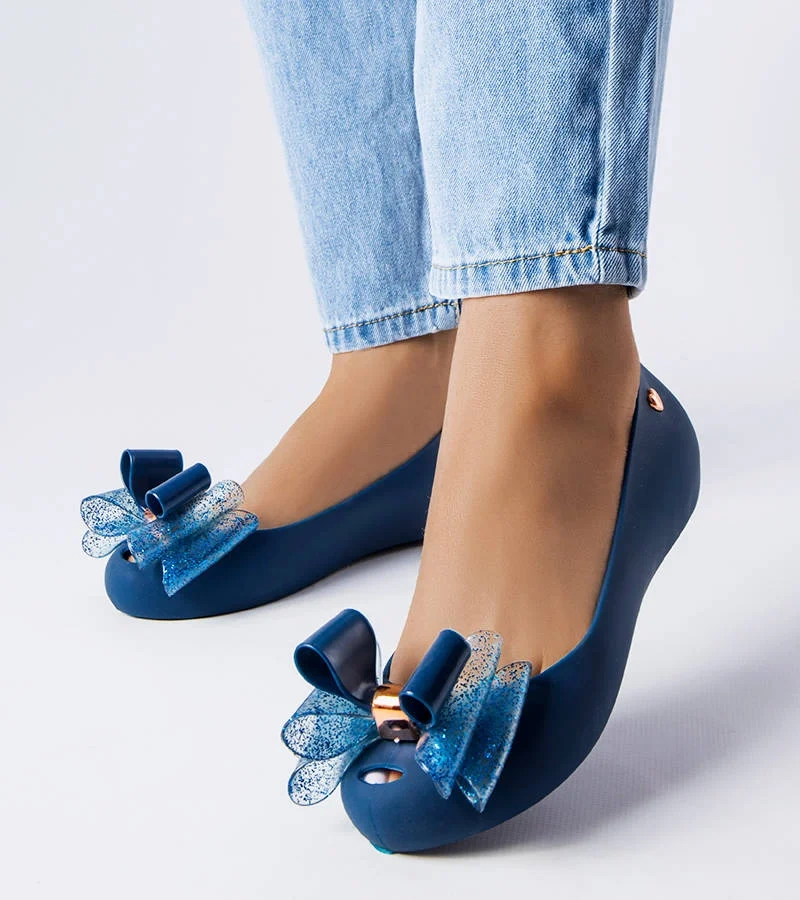 Námornícke modré baletné topánky s mašľou Jerome