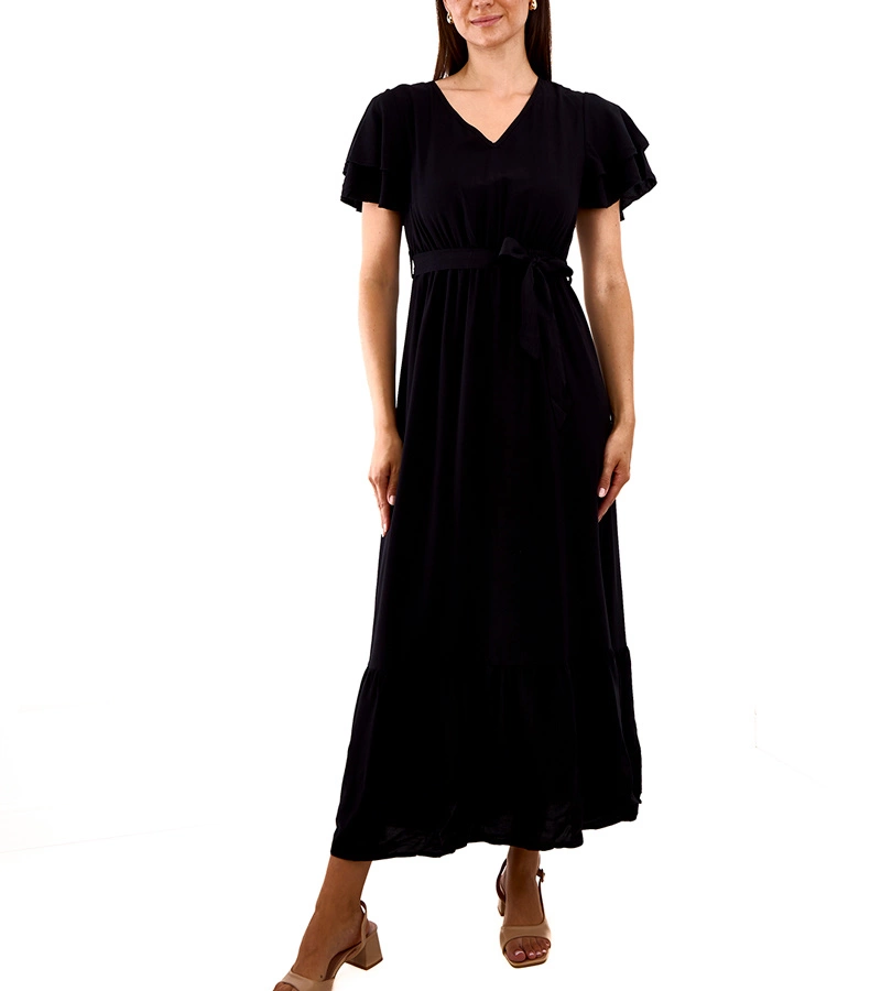 Čierne maxi šaty s krátkym rukávom Akina