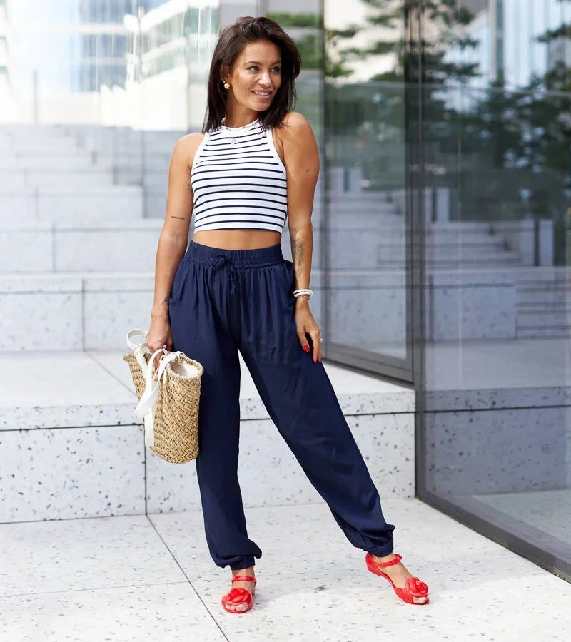 Tmavomodré látkové nohavice Velezzo