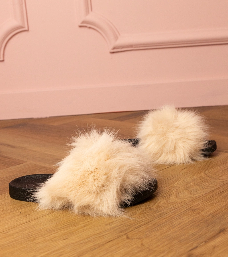 Béžové detské šľapky s kožušinkou Malinka