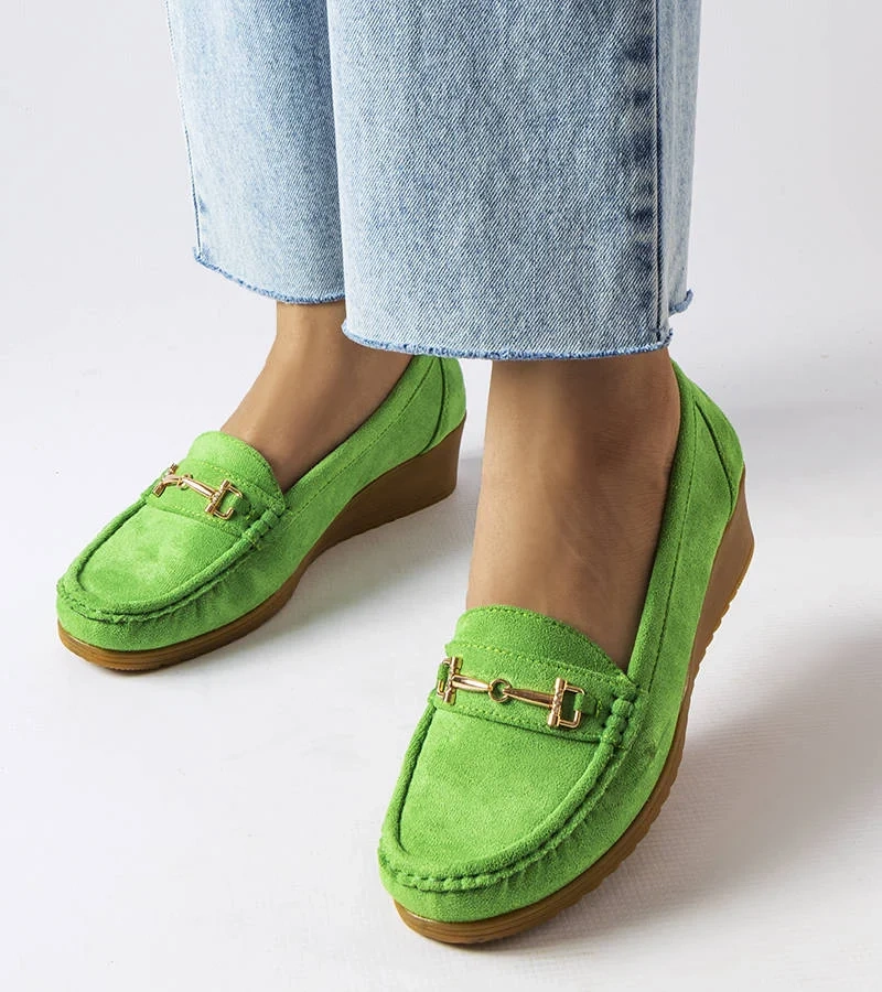 Zelené semišové mokasíny Canis na platformách