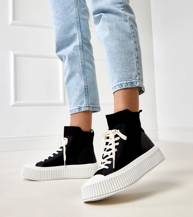 Čierne nazúvacie ponožkové tenisky na platforme Perkins