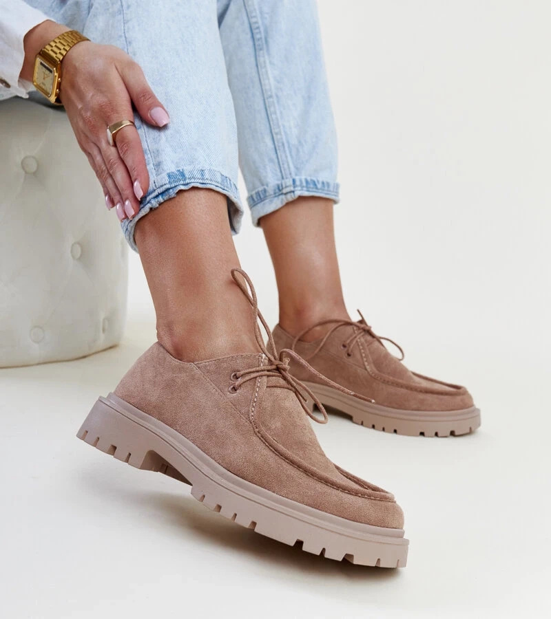 Tmavobežové semišové klasické poltopánky Keiko