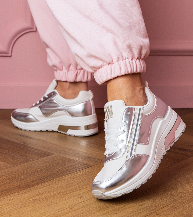 Biele tenisky s kryštálikmi a metalickou vložkou Garsi