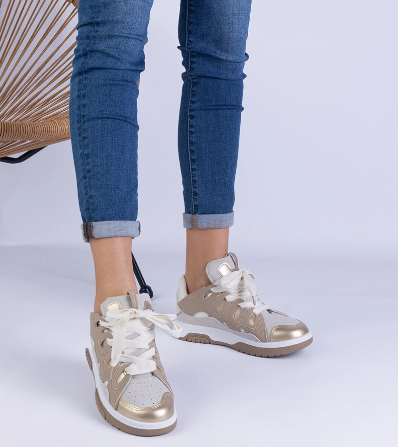 Béžové dámske tenisky s dekoratívnym šnurovaním Grejs