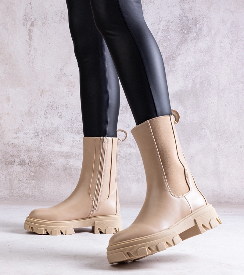 Bežové vysoké topánky z eko kože Manera