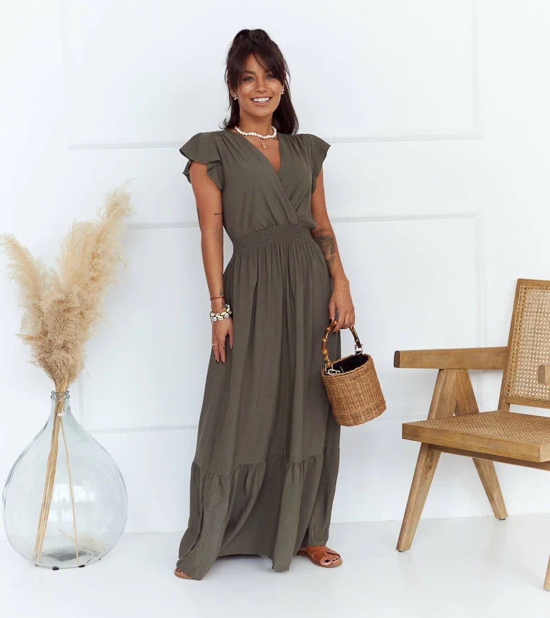 Zelené maxi šaty so záhybmi Mila