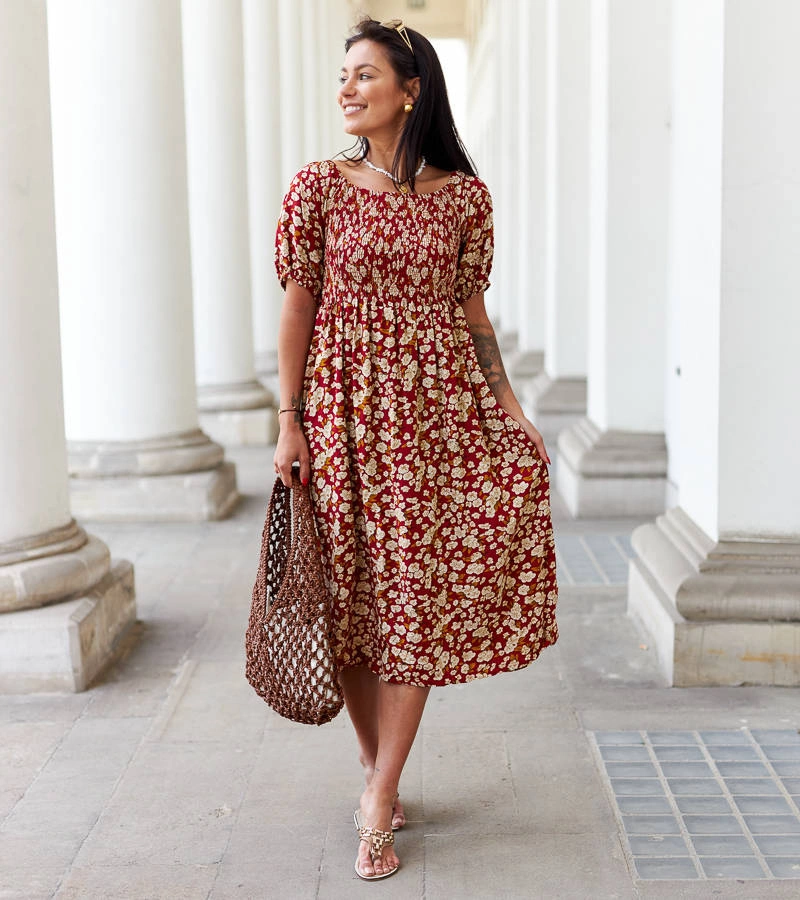 Cocci červené kvetinové midi šaty