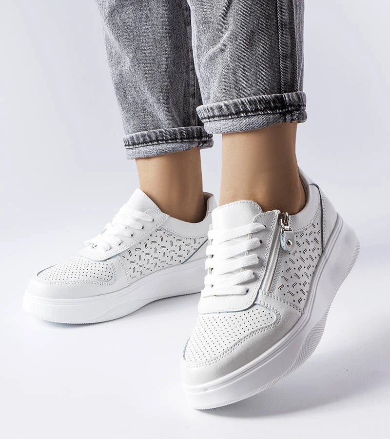 Biele kožené poltopánky zdobené zipsom Jezzi