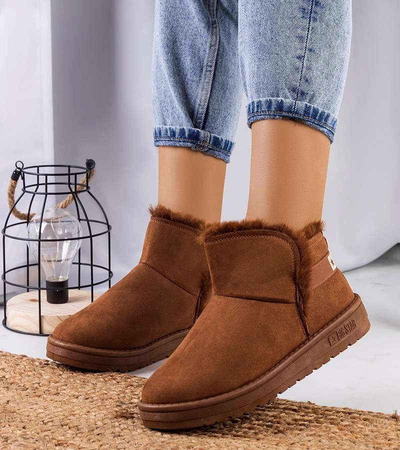 Hnedé snehové topánky s kožušinou KK274620-802