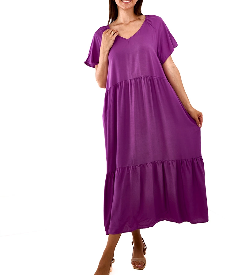 Fialové maxi šaty vo voľnom strihu Mamelia