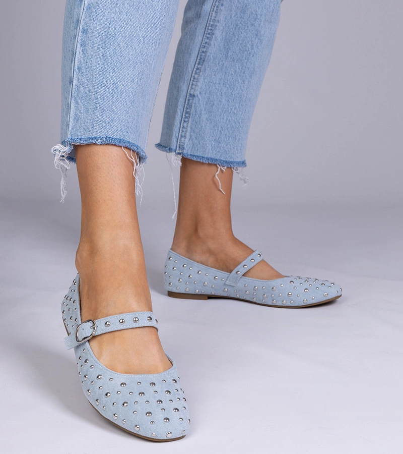 Modré balerínky s cvokmi a prackou Salos