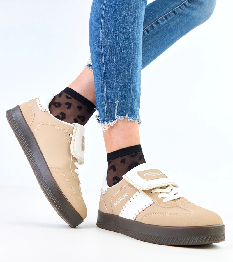 Hnedé tenisky na platforme so šitím Puente