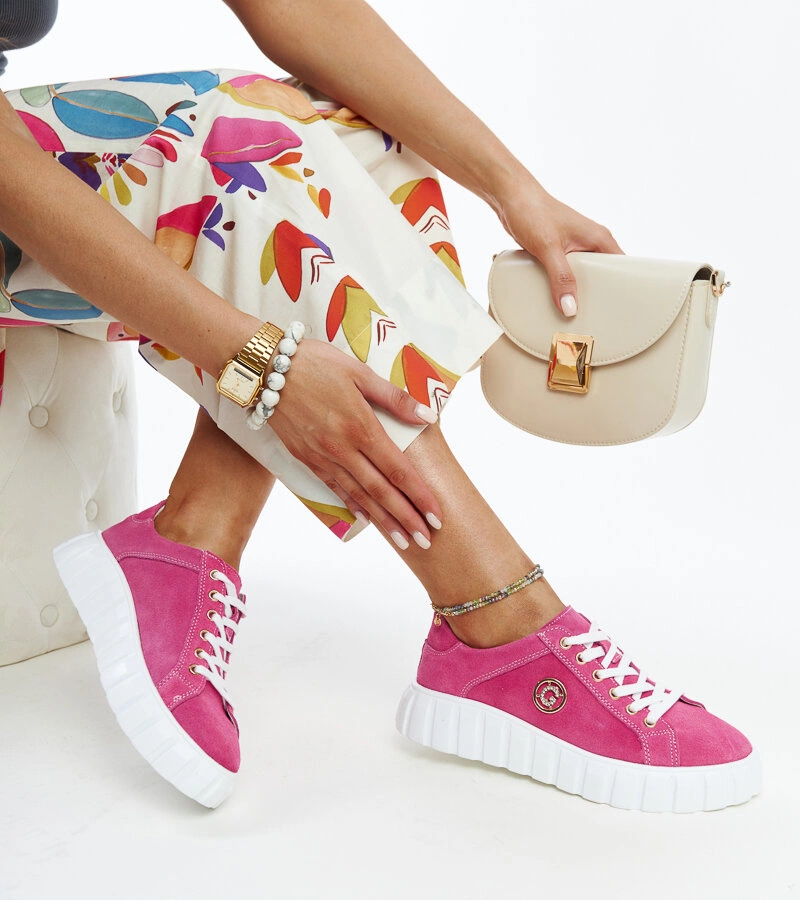 Tmavoružové kožené tenisky so zirkónmi od Stradone