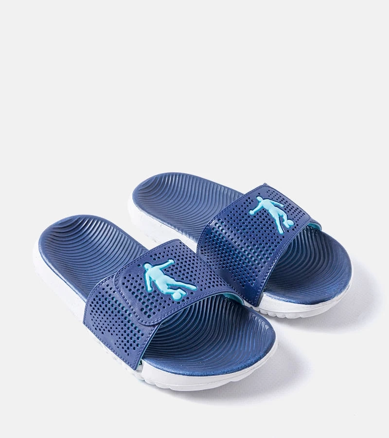 Biele a tmavomodré gumené šľapky Athens