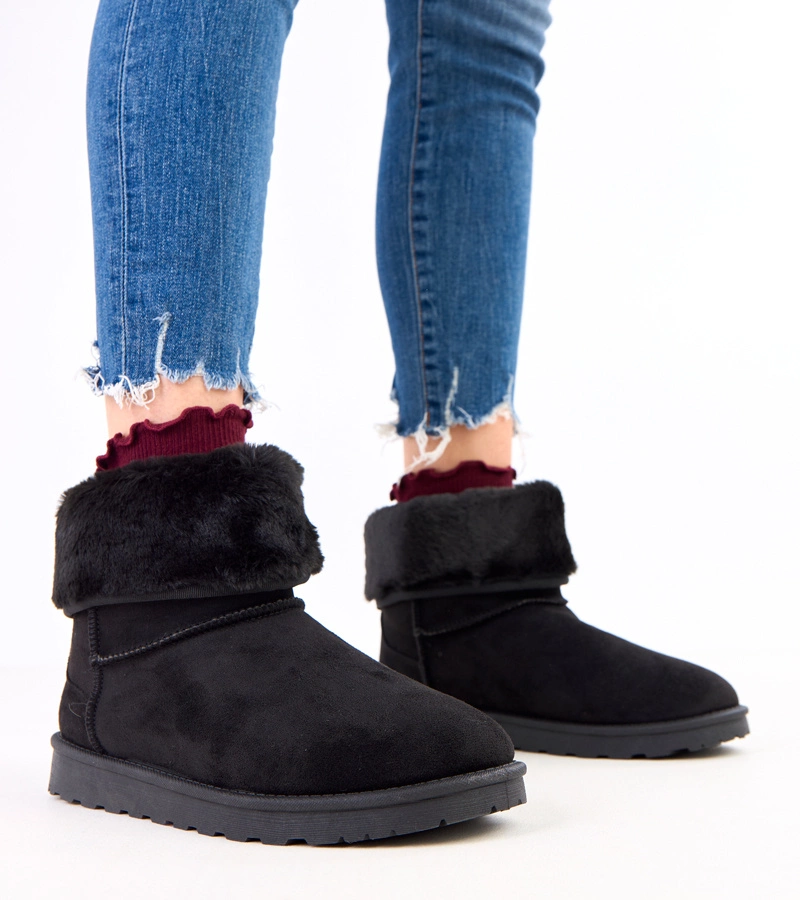 Čierne snehule s kožušinou na platforme Meggi