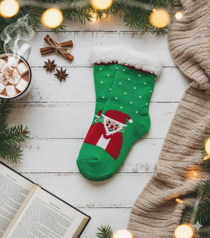 Zelené zateplené ponožky so Santa Challa