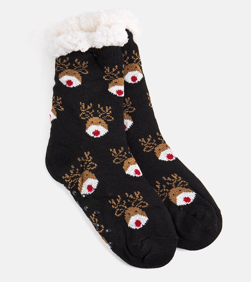 Čierne zimné ponožky s ovčou kožou Grondi