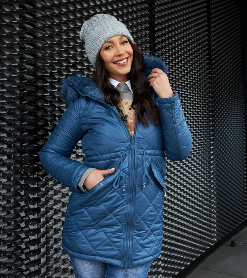 Modrá bunda s odnímateľným kožúškom Riverton H-897/100 BLUE