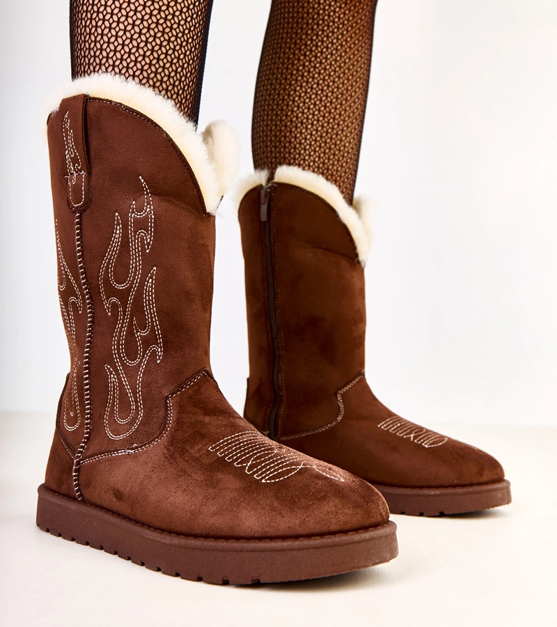 Hnedé snehule s výšivkou na zvršku Darena