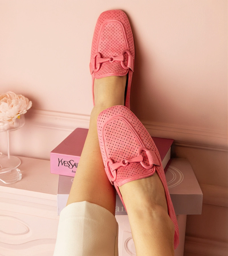 Ružové dámske mokasíny ažúrové s ozdobou Mensory