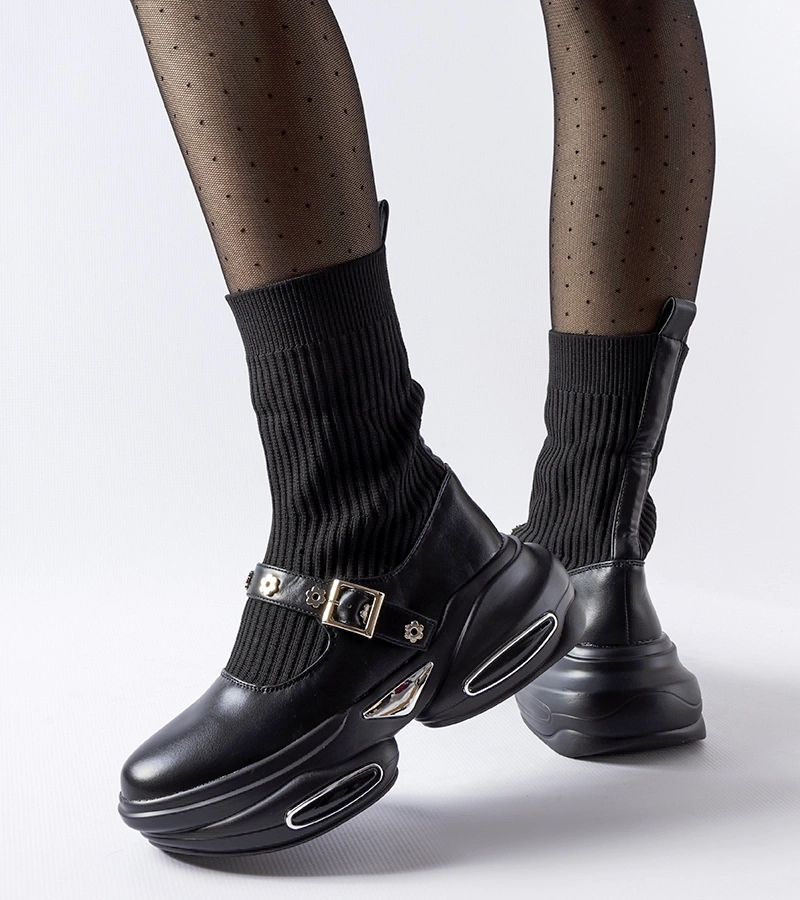 Čierne čižmy s ponožkovým vrchom Ivana