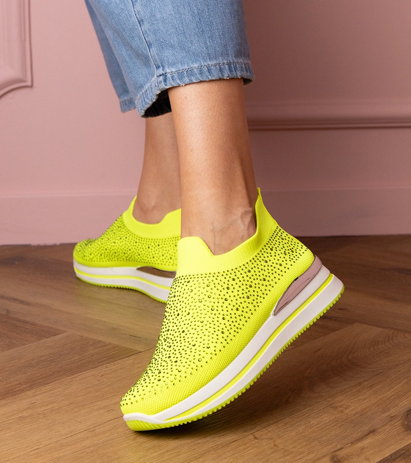 Žlté neonové tenisky na platforme s kryštálikmi Luizet